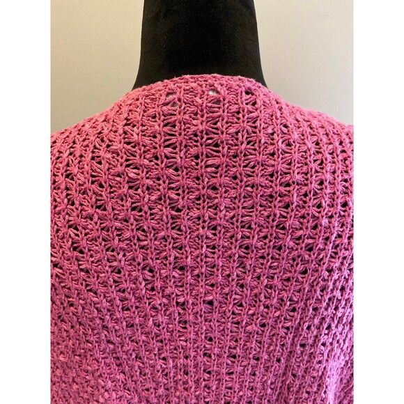 J Jill Rose Pink Linen Cotton Blend Open Weave Cardigan Sz Large Fuchsia Pink - Picture 6 of 10